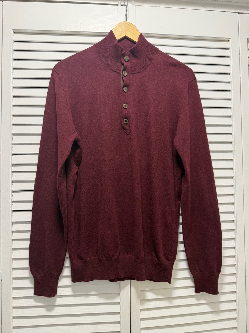 Massimo Dutti Men's Burgundy Button-Neck Turtleneck Sweater